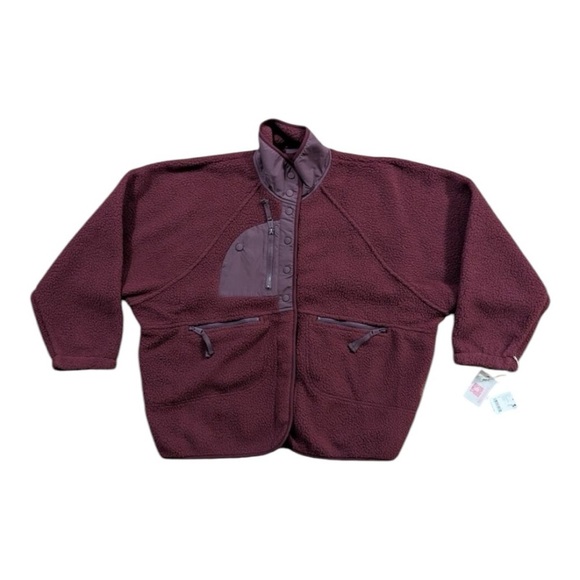 Free People X Hatch Hit the Slopes Fleece Jacket Deep Maroon Burgundy NEW - Picture 9 of 13